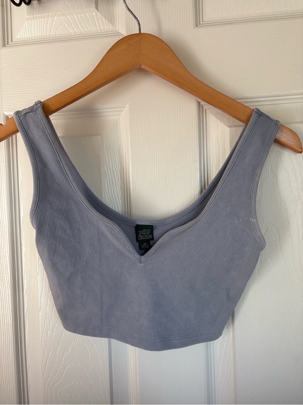Wild Fable Ribbed Crop Tank Top XS Gray Blue V Neck Y2K